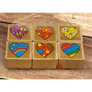 SET OF 6 UNBRANDED VALENTINE HEART LOVE WOOD MOUNTED RUBBER STAMPS